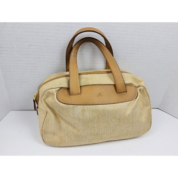 Kitamura Leather Trim Fabric Satchel Handbag Purse - Picture 1 of 6